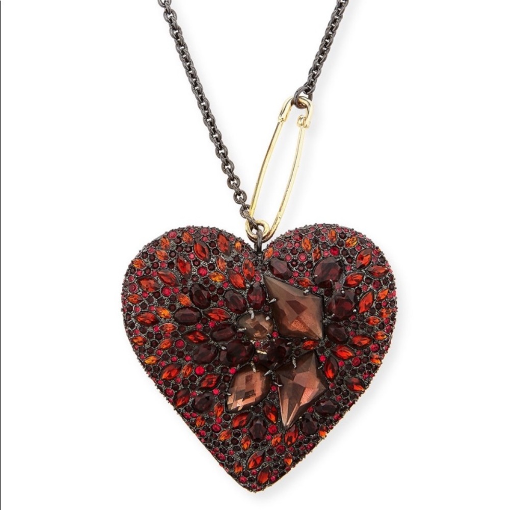 Alexis Bittar Red/Burgundy Lucite Crystal Heart Necklace